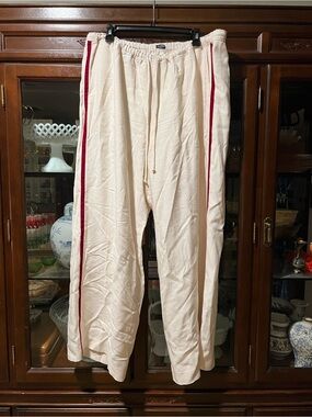 J. Crew Cream “track pant” trousers with Red velvet Side Stripe